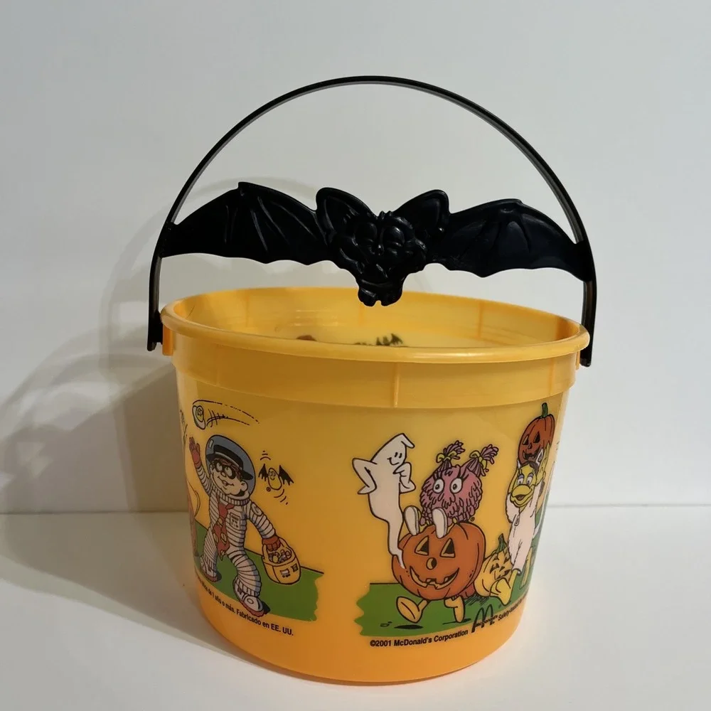 Vintage 2001 McDonalds Halloween Happy Meal Bucket Boo Basket Bat Handles Orange